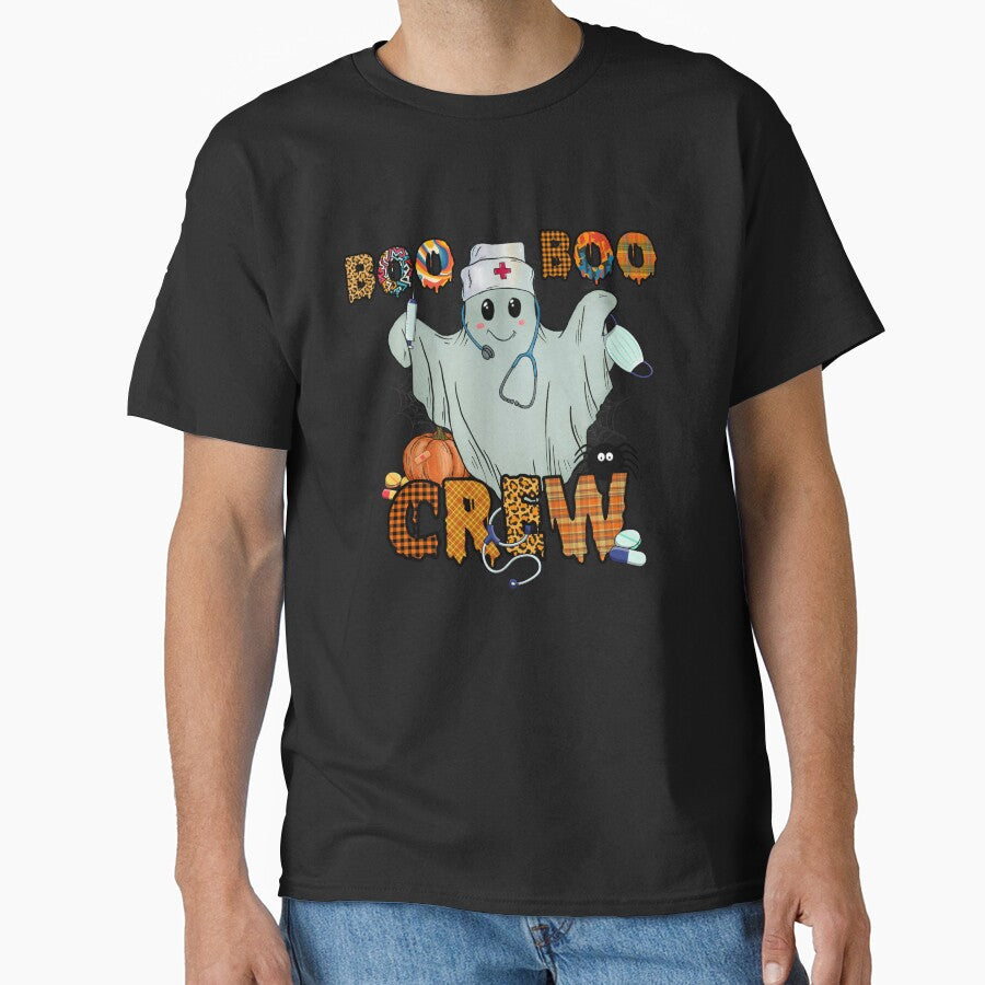 BOO BOO Crew Cute Ghost Nurse Orange Drip Font Halloween Group Design by Tonya51