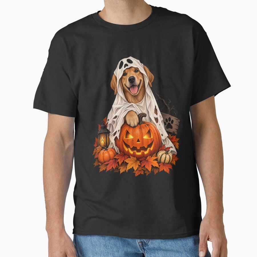 Halloween Dog – Cute Ghost Dog & Pumpkin by Nexavri Art