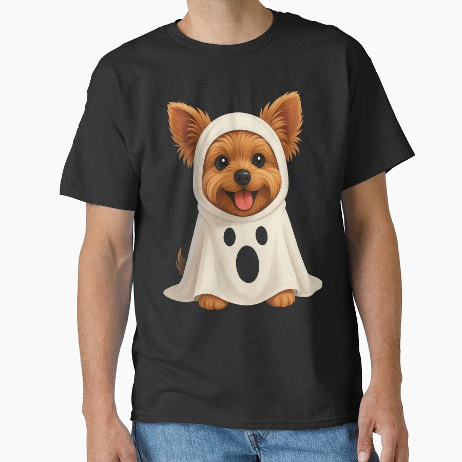 Cute Yorkie Ghost Halloween Costume Dog Art by JerdbordinShop