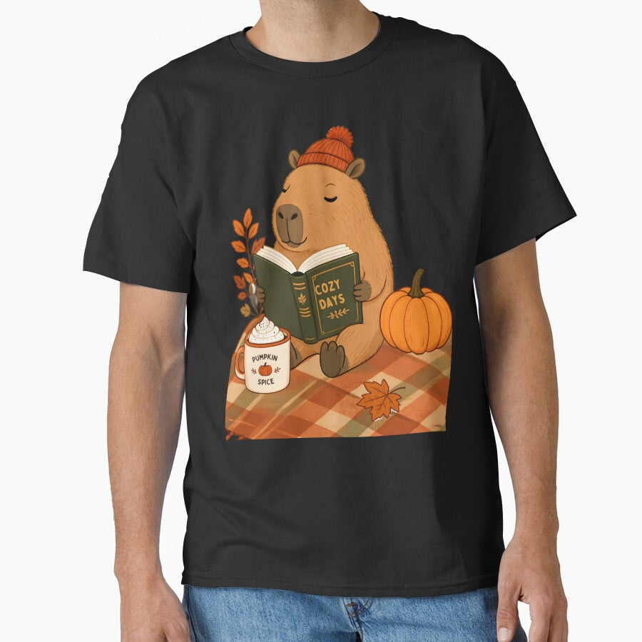 Cozy Autumn Reading Capybara Pumpkin Spice Days by LeSoniPapaPrint