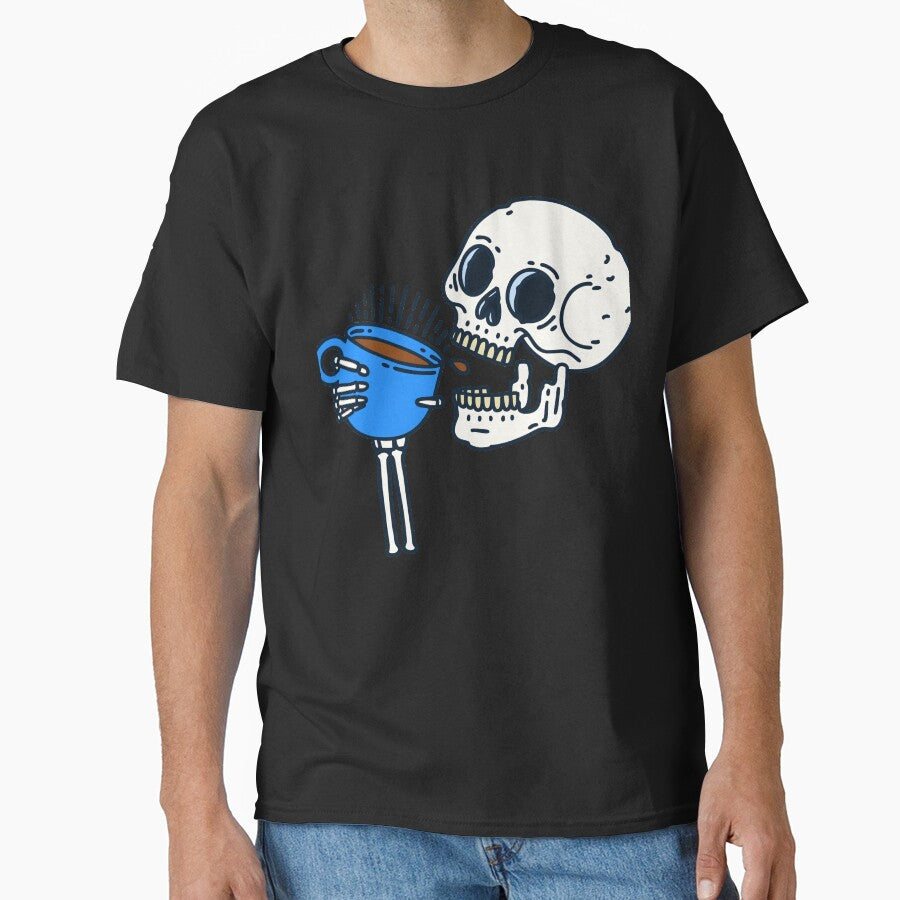 halloween coffee drinking skull skeleton blue by Gossip Rag