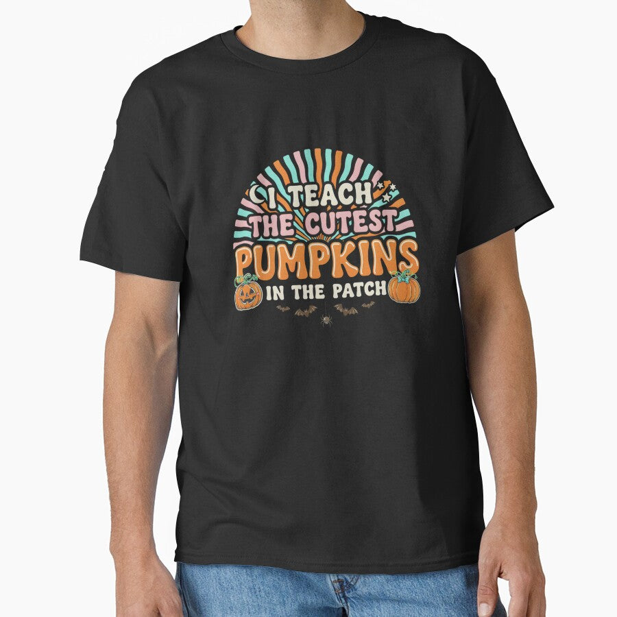 I Teach The Cutest Pumpkins In The Patch Retro Rainbow Halloween Teacher by MizoX7