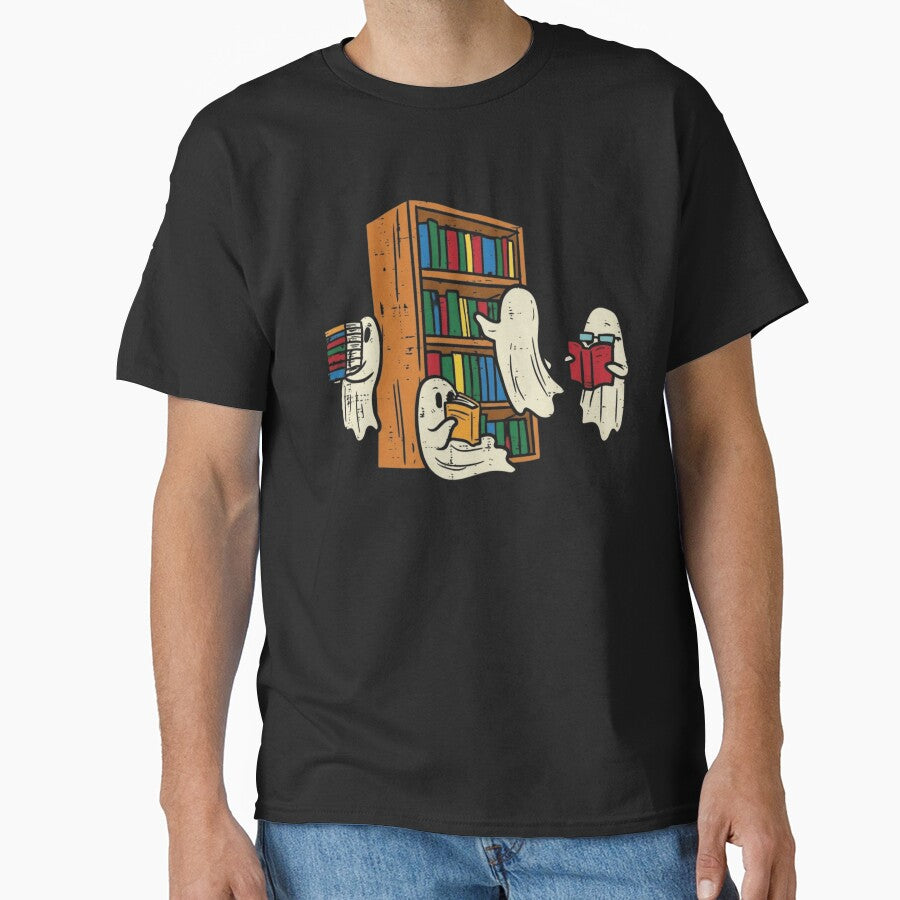 Cute Reading Ghosts Bookshelf Book Lover Spooky Halloween by haitrieuic96