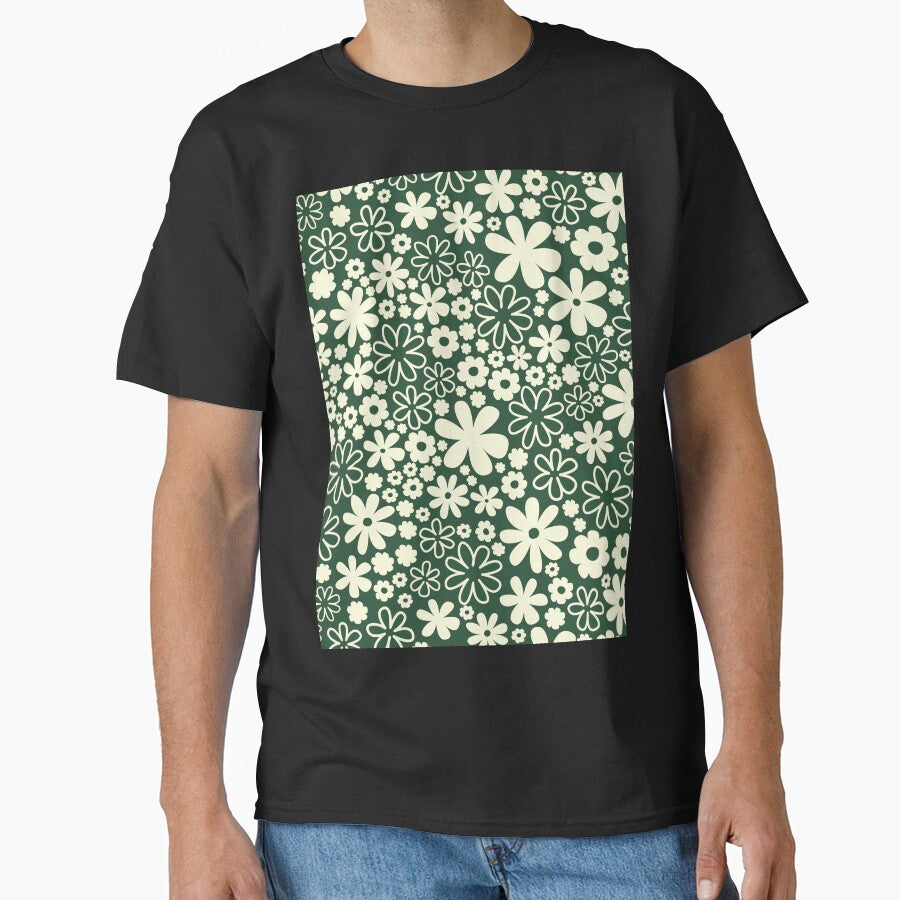 Classic Retro Vintage 50s Christmas Flower Pattern in Green and Cream by blomastudios