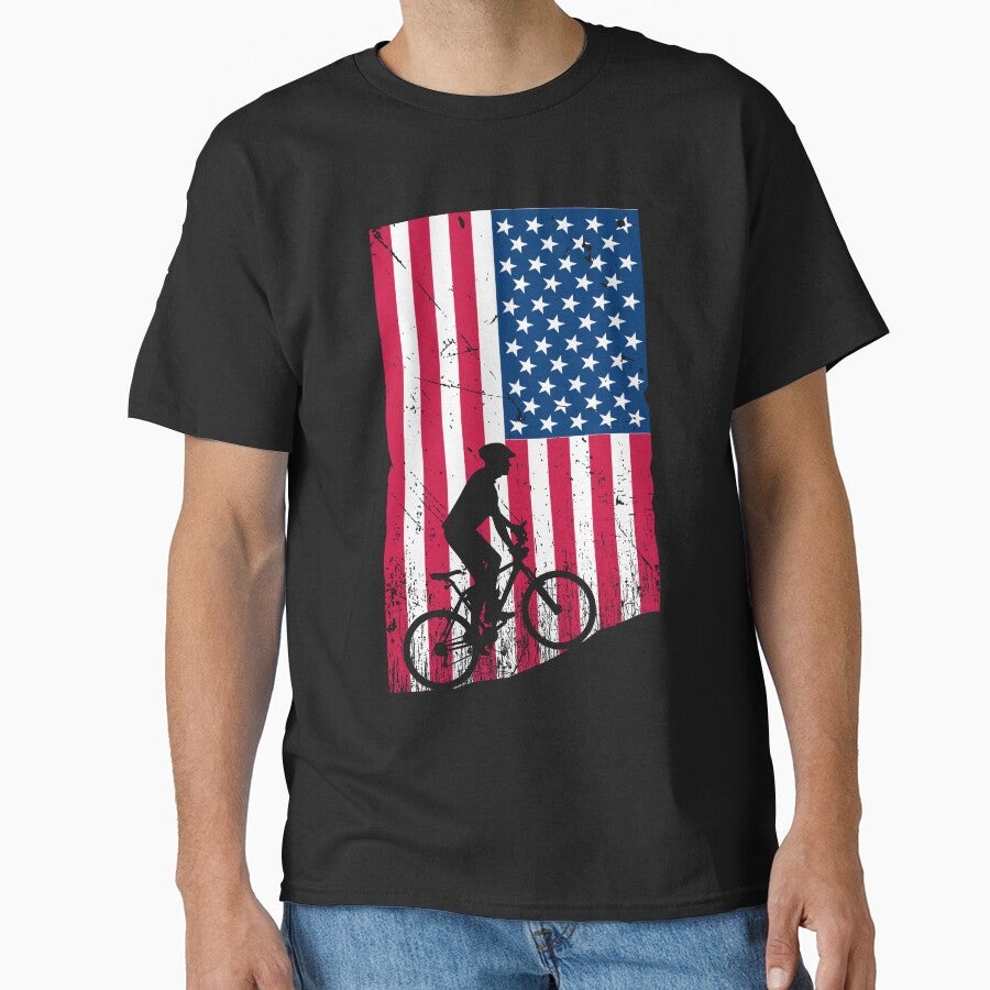 USA mountain biking on distressed USA flag by Gerald Waters