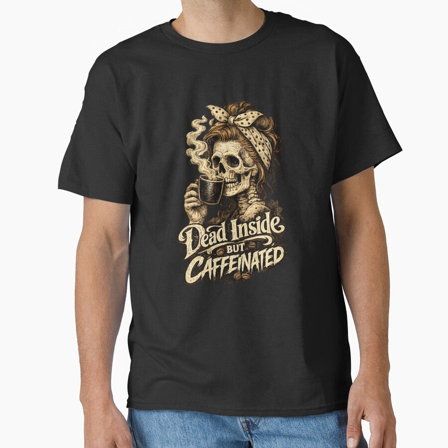Dead Inside But Caffeinated Skeleton Coffee Vintage Halloween Shirt by HectorStore11