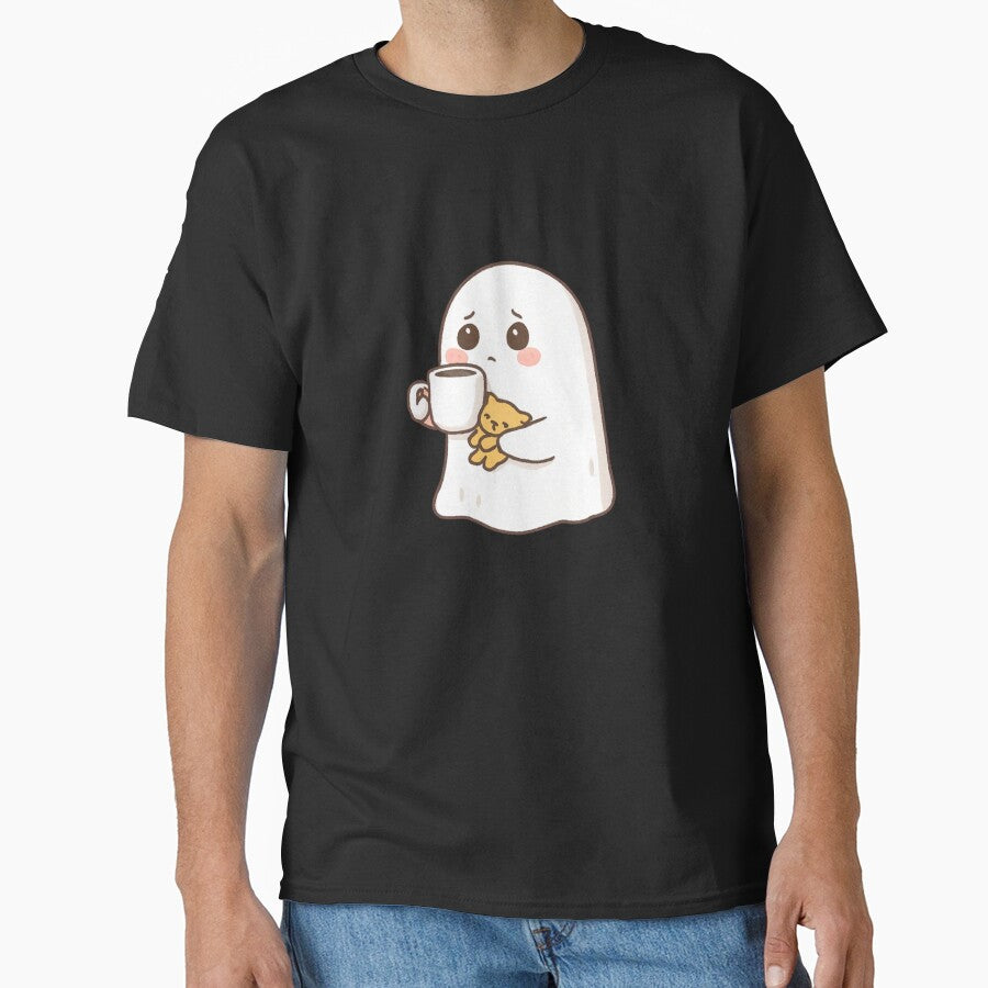 Cozy Ghost Drinking Coffee With Cat by Katzpy