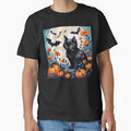 Cute Halloween Black Kitten With Bats Pumpkins and Full Moon by CarrollGene