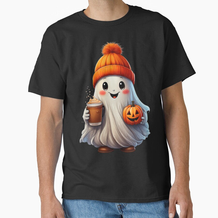 Cute Fall Halloween Ghost With Coffee And Pumpkin by BeachBreezyVA