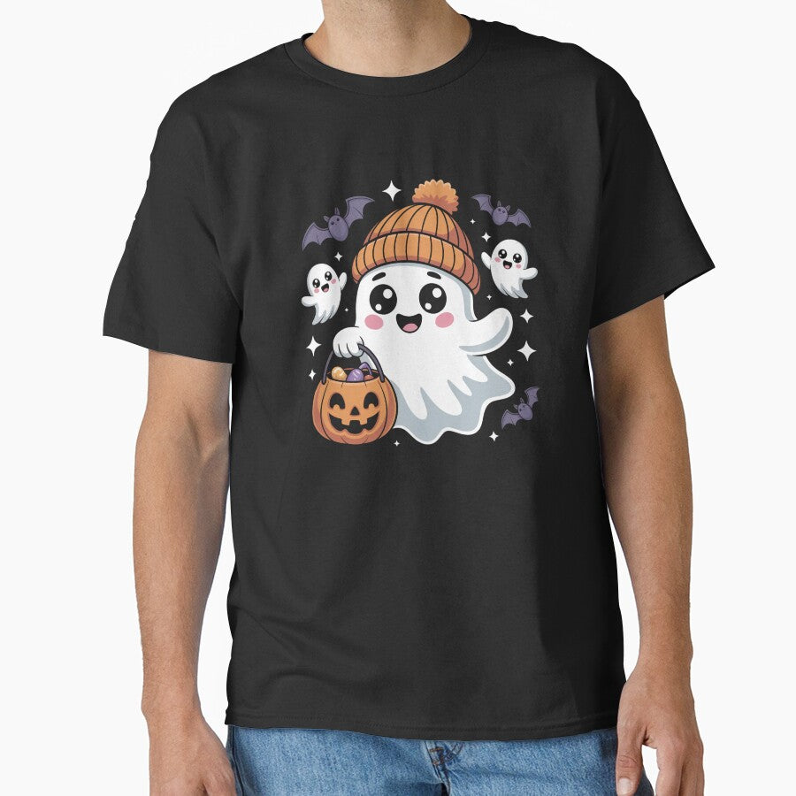 Cute Kawaii Ghost with Pumpkin and Coffee Funny Halloween by CharismaSklep