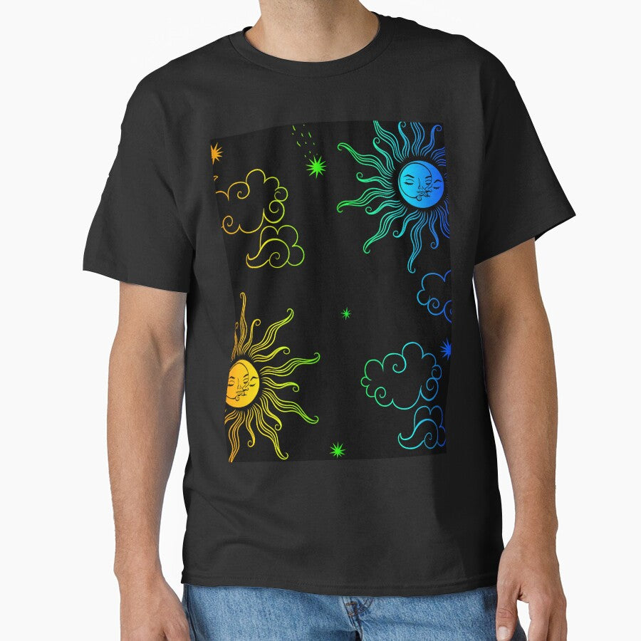 celestial sun moon stars clouds rainbow by Gossip Rag