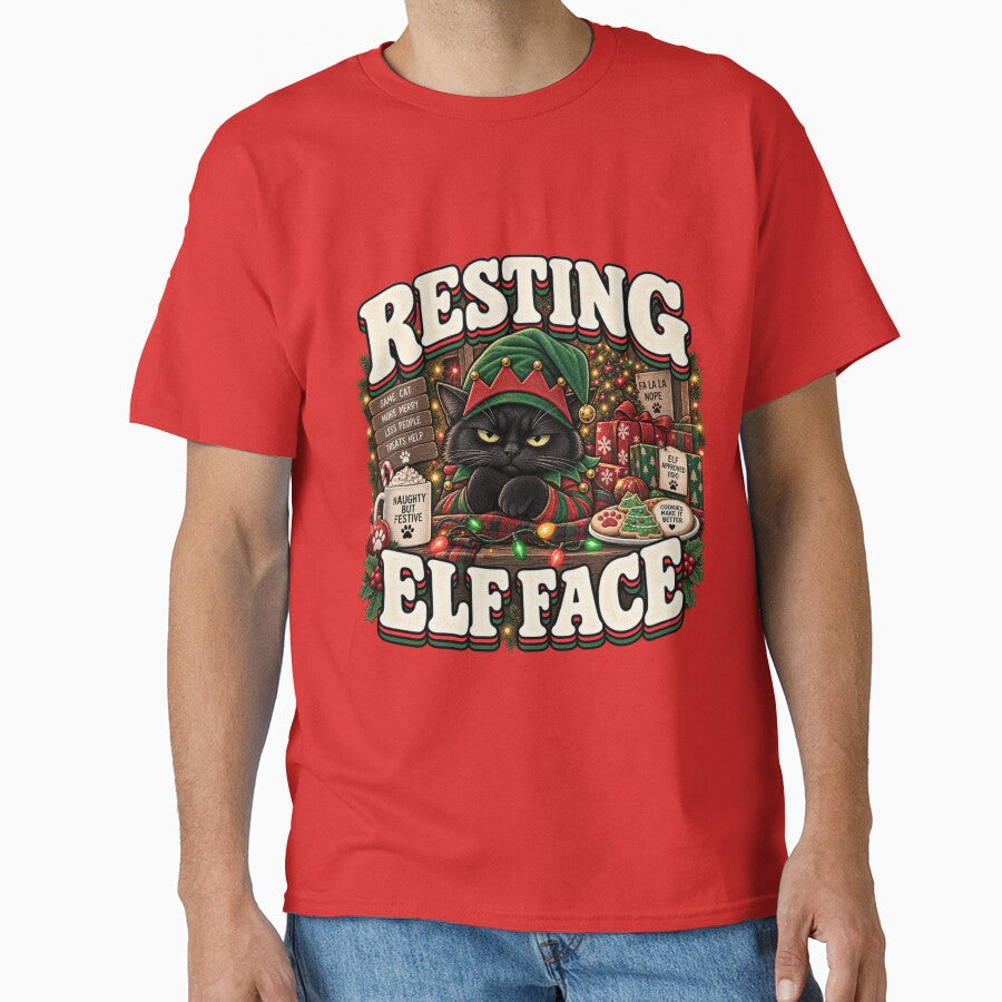 Resting Elf Face Black Cat – Funny Retro Christmas Cat by OddCritterCo