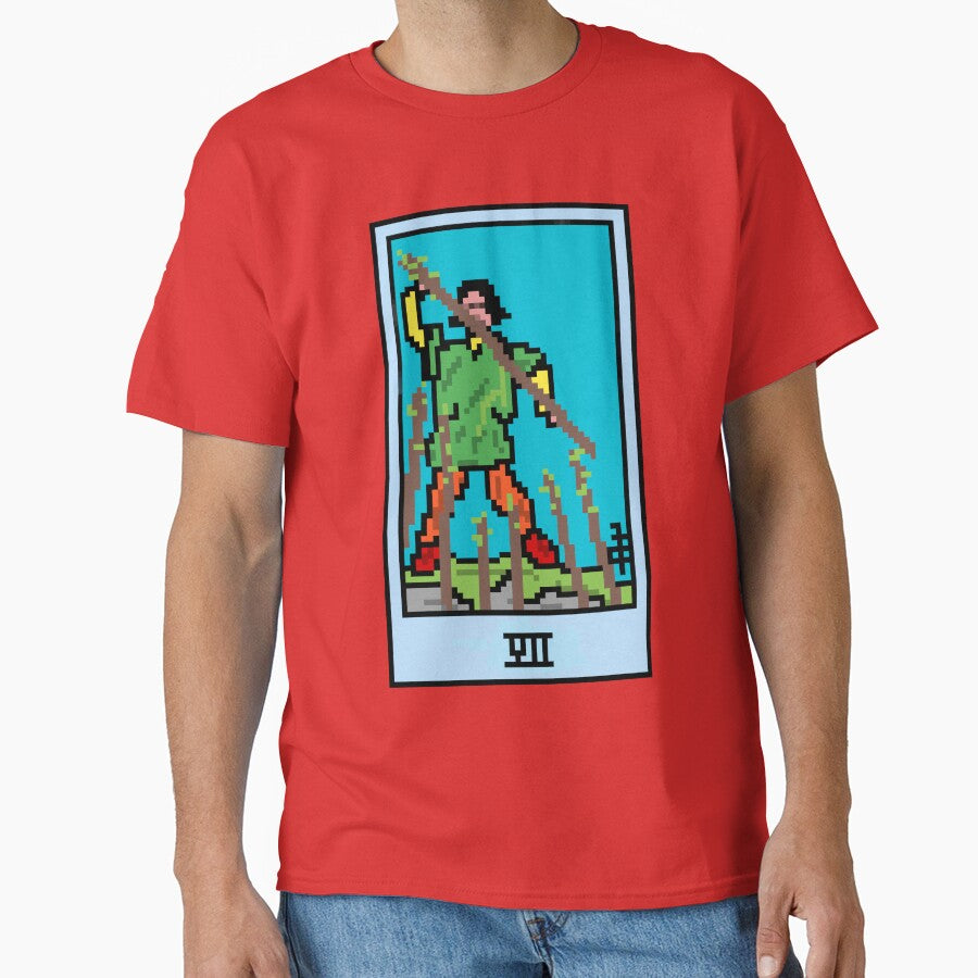 Wait, is this pixel art tarot? Pink - Minor Arcana 'Seven of Wands' (Design for T-shirt, stickers and other accessories) by Pixel Waite