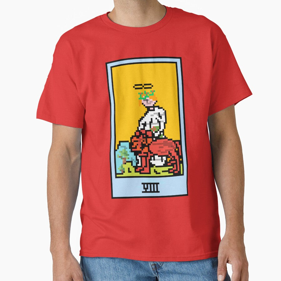 Wait, is this pixel art tarot? Pink - Major Arcana 'The Strength' (Design for T-shirt, stickers and other accessories) by Pixel Waite