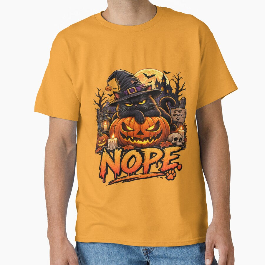 Nope – Grumpy Halloween Cat & Pumpkin by Lumvero