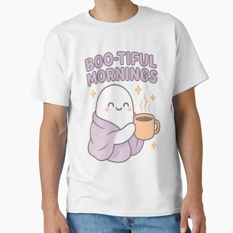 Boo-tiful Mornings – Cute Ghost with Coffee Cup by Dream Machine