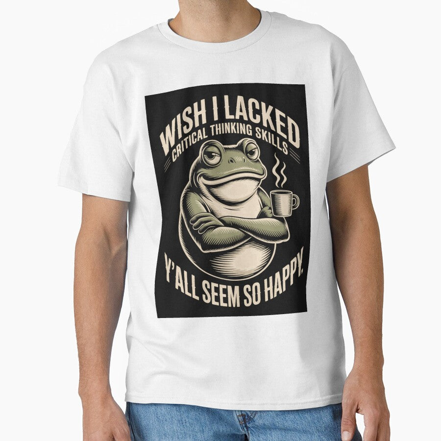 Wish I Lacked Critical Thinking Skills Funny Coffee Frog by CorwinHadley56