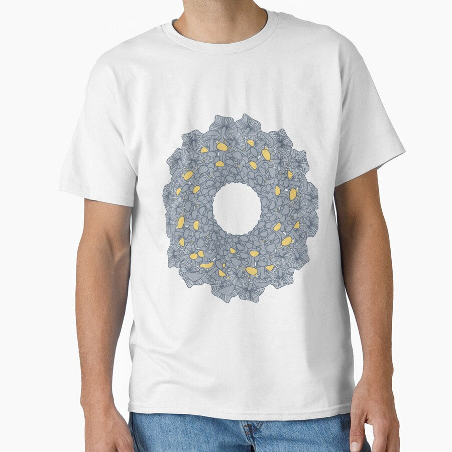 Mushroom mandala design in grey and yellow tones by MILLDESIGN
