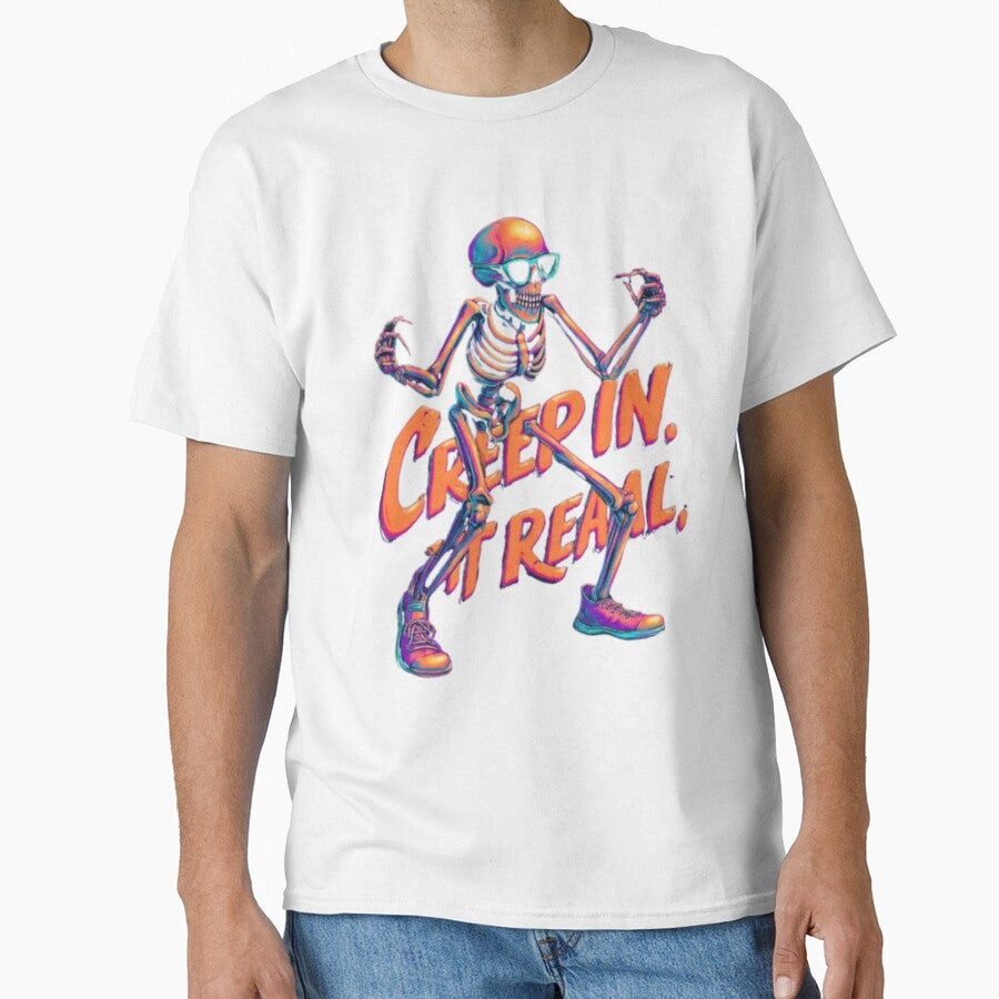 Creep In Get Real – Retro Neon Skeleton by AlexLineArt