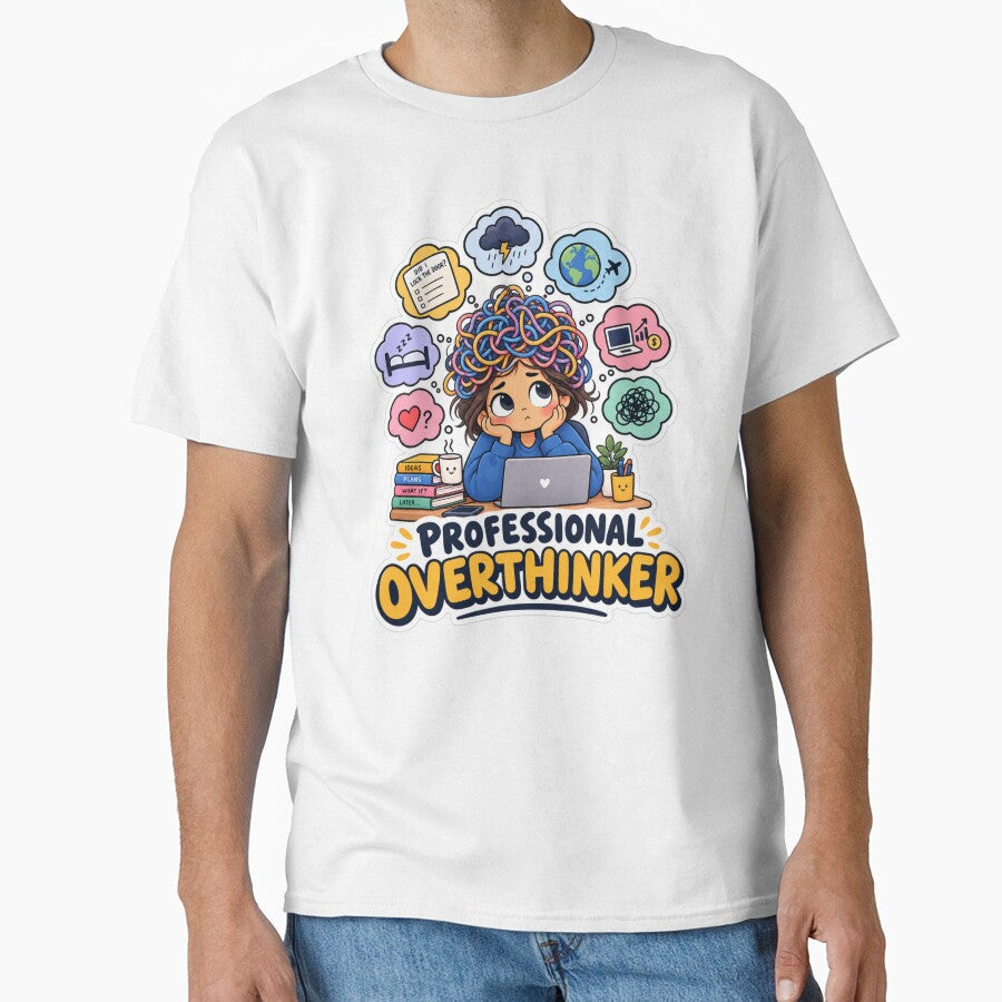 Professional Overthinker – Funny Overthinking & Relatable Mental Chaos Sticker by Pixel & Ponder