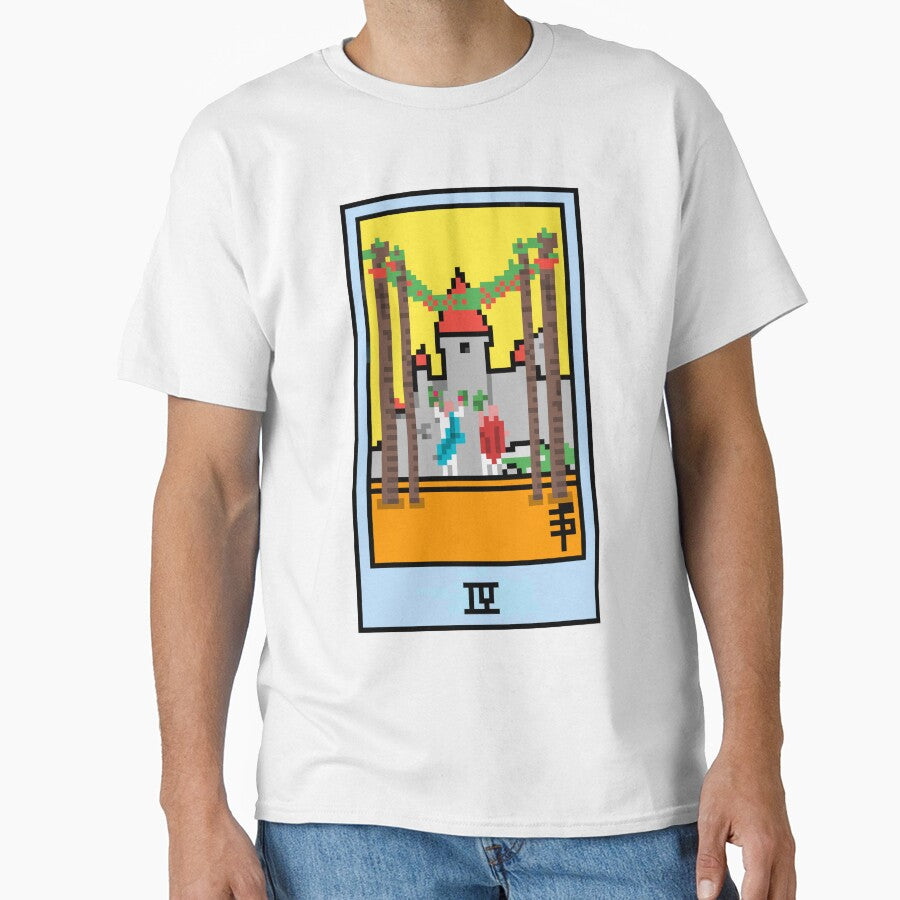 Wait, is this pixel art tarot? Yellow - Minor Arcana 'Four of Wands' (Design for T-shirt, stickers and other accessories) by Pixel Waite