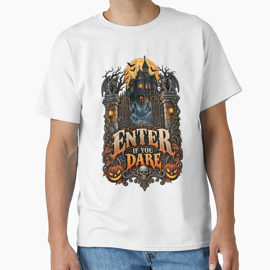 Enter If You Dare – Retro Vintage Haunted House Halloween Horror Design by RockitBaby