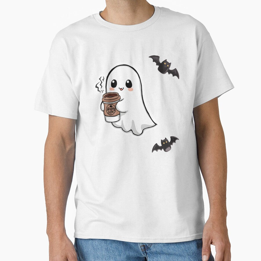 Kawaii Spooky Coffee Ghost – Cute Halloween Bat Aesthetic by Lu7u