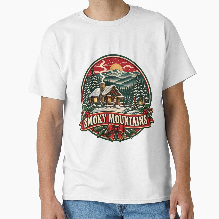 Smoky Mountains Christmas Shirt – Retro Snowy Cabin Badge by Globalcitytees