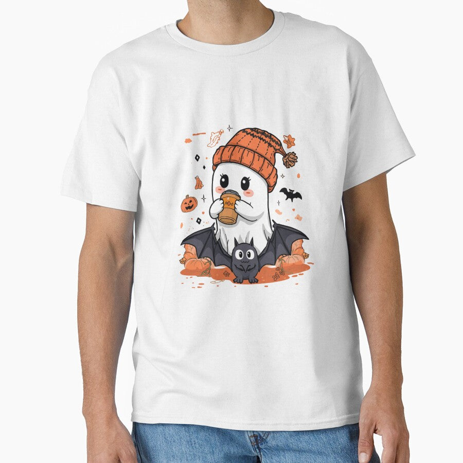 Cute Ghost with Coffee Halloween Pumpkin by OtterDesigns
