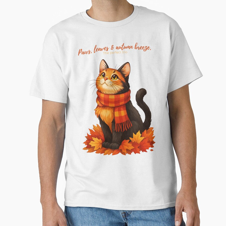Paws, Leaves & Autumn Breeze – Cozy Fall Cat with Scarf Illustration by MagicMeow1