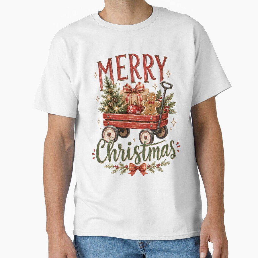 Merry Christmas Vintage Red Wagon Holiday by madebymayberry