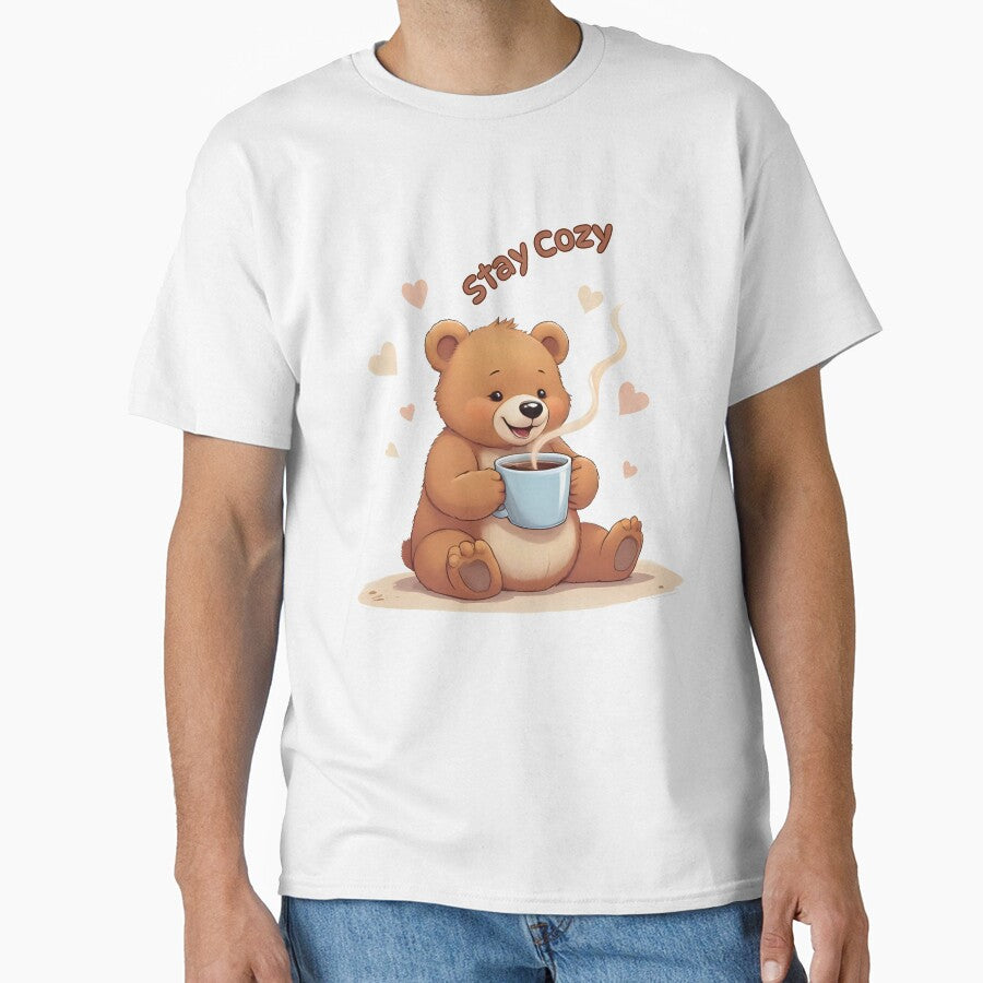 Stay Cozy Cute Bear Autumn Coffee Design by Pixel--Threads