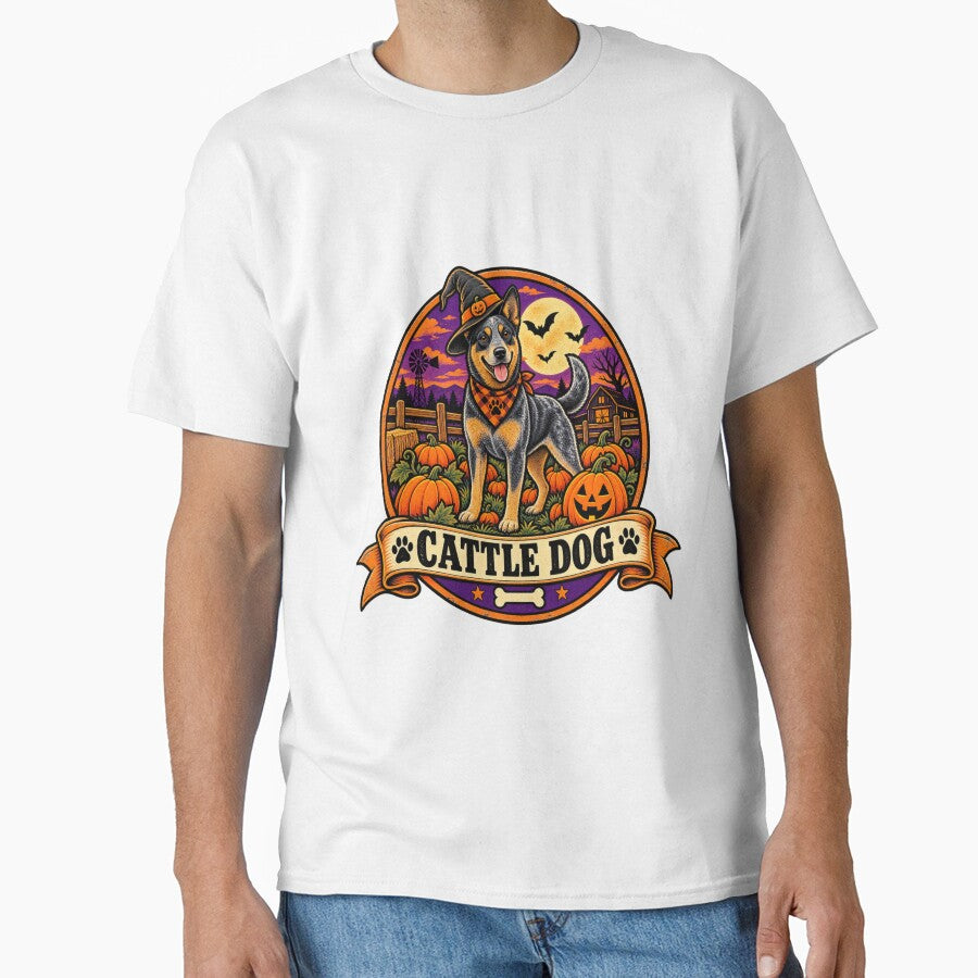 Australian Cattle Dog Halloween Shirt – Retro Pumpkin Patch Farm Badge Design by Globalcitytees