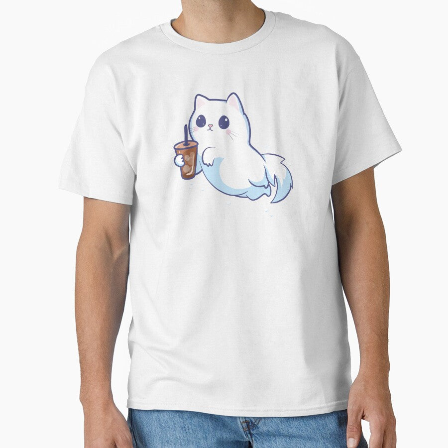Cute Ghost Cat With Iced Coffee by KilkennyCat Art