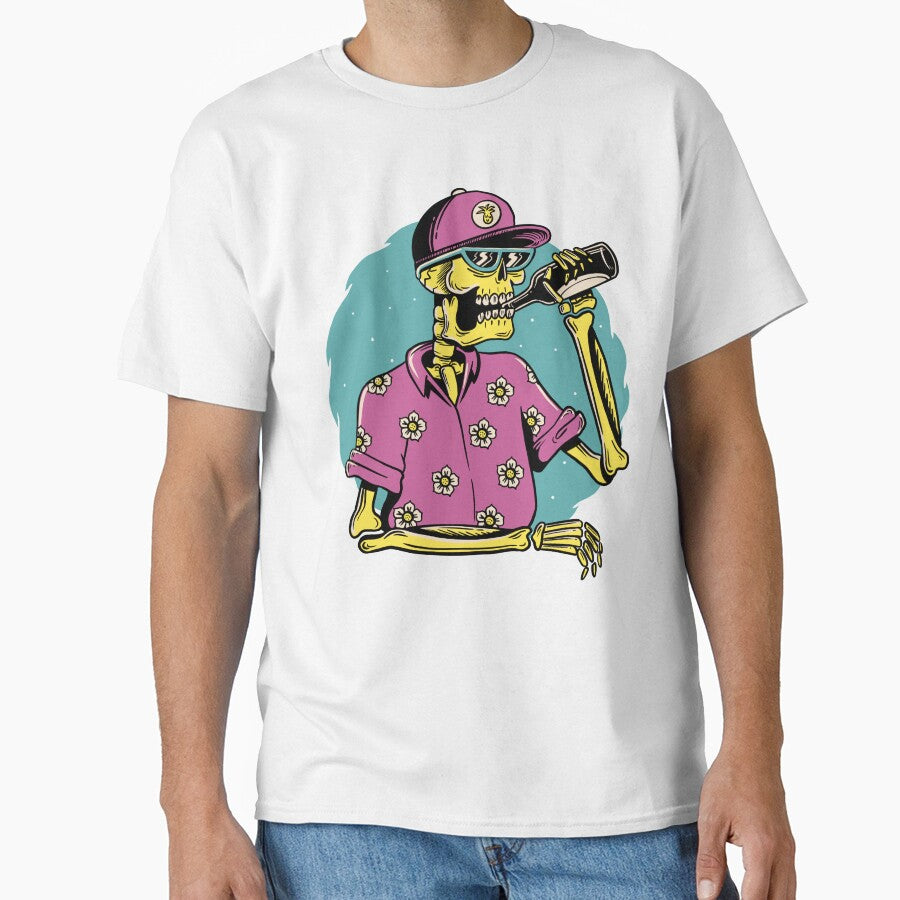 Cool Skeleton Drinking Illustration Summer Vibes by DrawHandArt