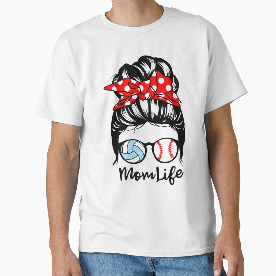 Mom Life Messy Bun Hair Funny Baseball Volleyball Mom Premium by ToddJJJ
