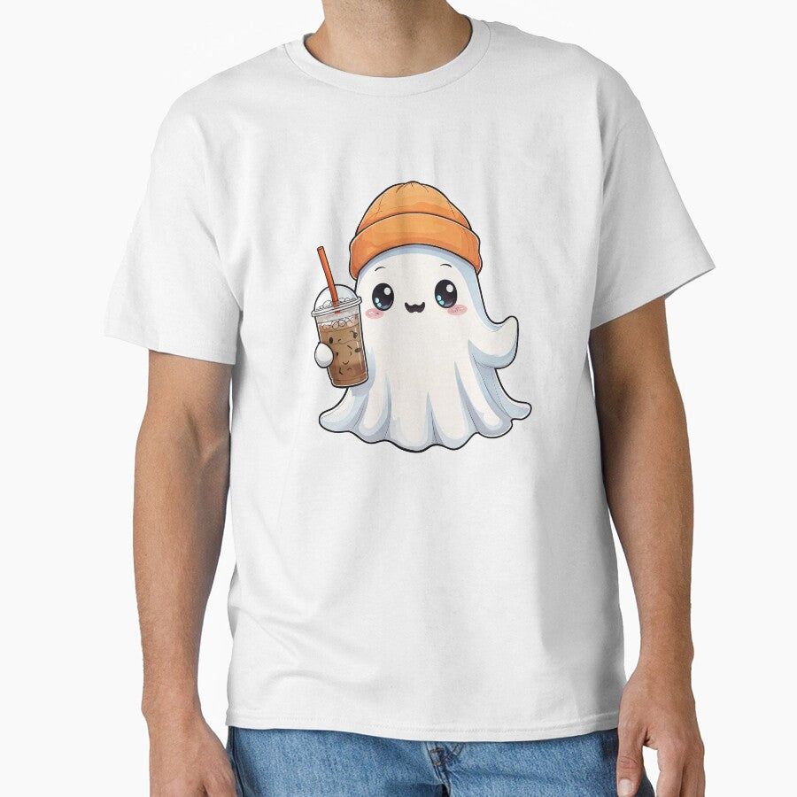 Halloween Ghost with a Cup of Coffee and a Hat by Roman-Designer