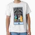 Wait, is this pixel art tarot? White - Minor Arcana 'Three of Pentacles' (Design for T-shirt, stickers and other accessories) by Pixel Waite