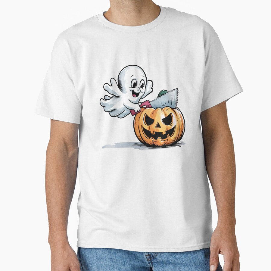 ghost is carving a jack-o'-lantern by jkrphoto