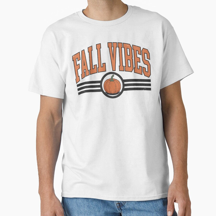 Fall Vibes Sweatshirt Retro Varsity Pumpkin Collegiate Autumn Graphic Tee by LessIsLoud