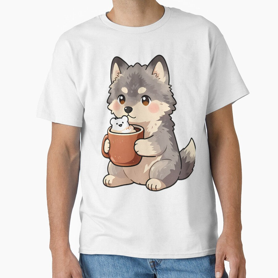 Cute Gray Wolf Puppy Hugging Hot Cocoa Mug by pumsquare