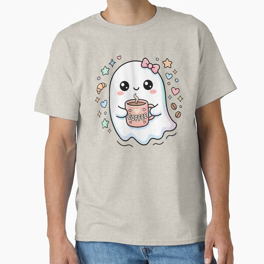 Cute Ghost Coffee Lover Kawaii Halloween Design by Rovano