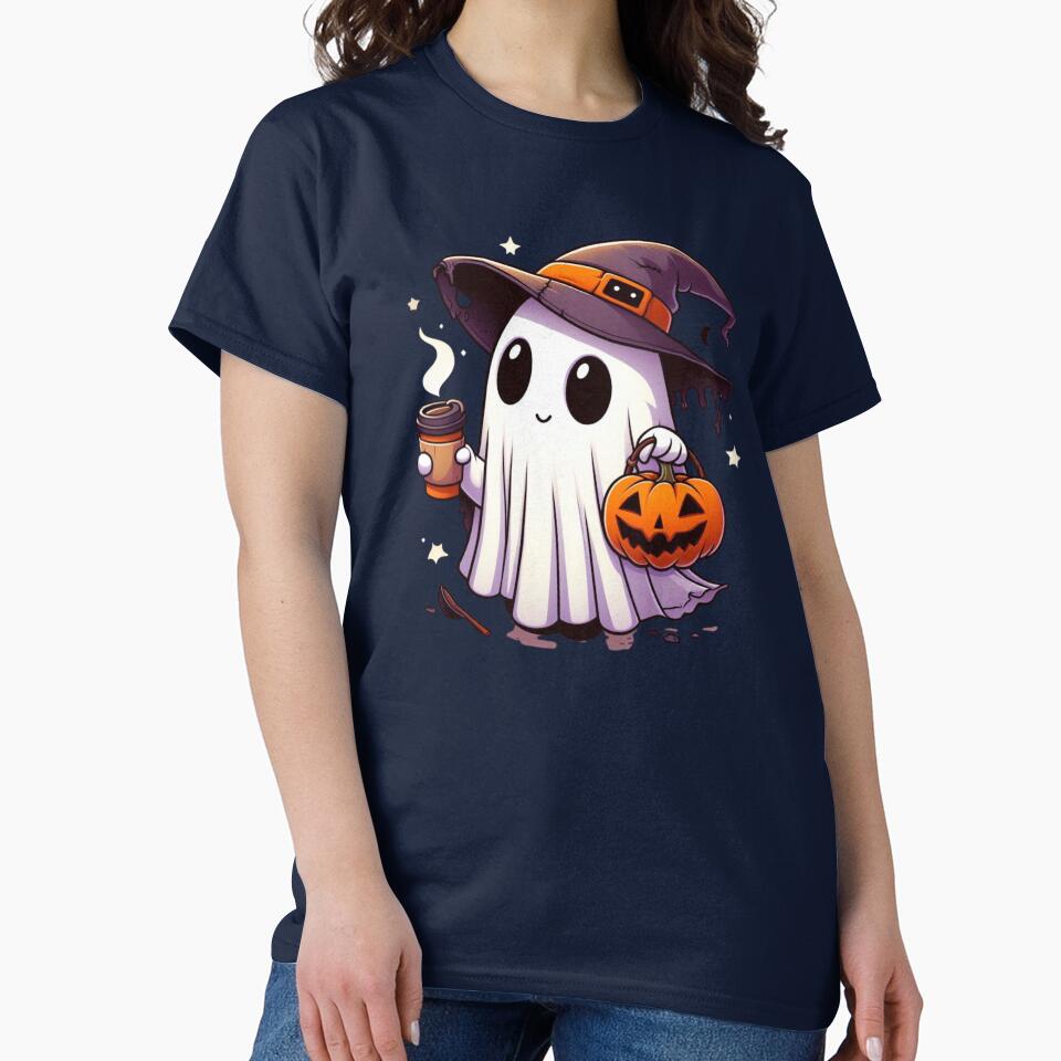 Cute Ghost Drinking Coffee Halloween Ghost by CharismaSklep