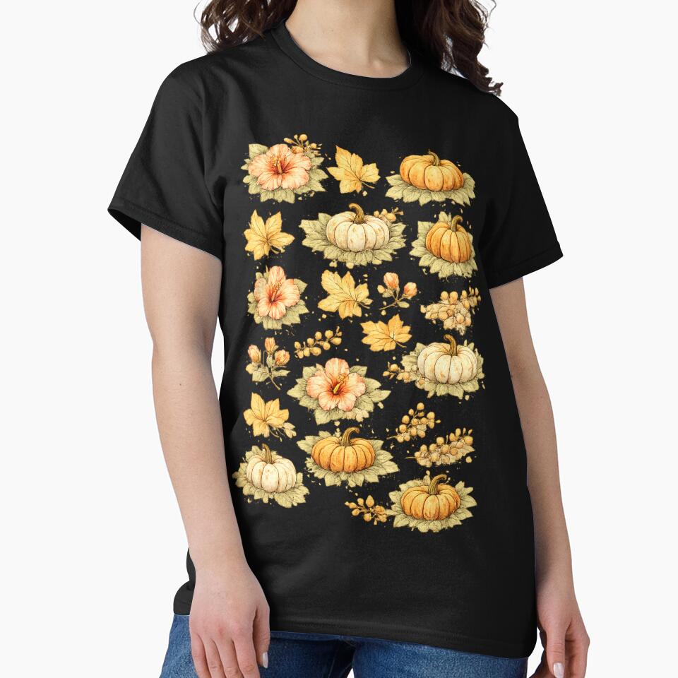 Vintage Autumn Pumpkin Hibiscus Botanical Art by IamNolmo
