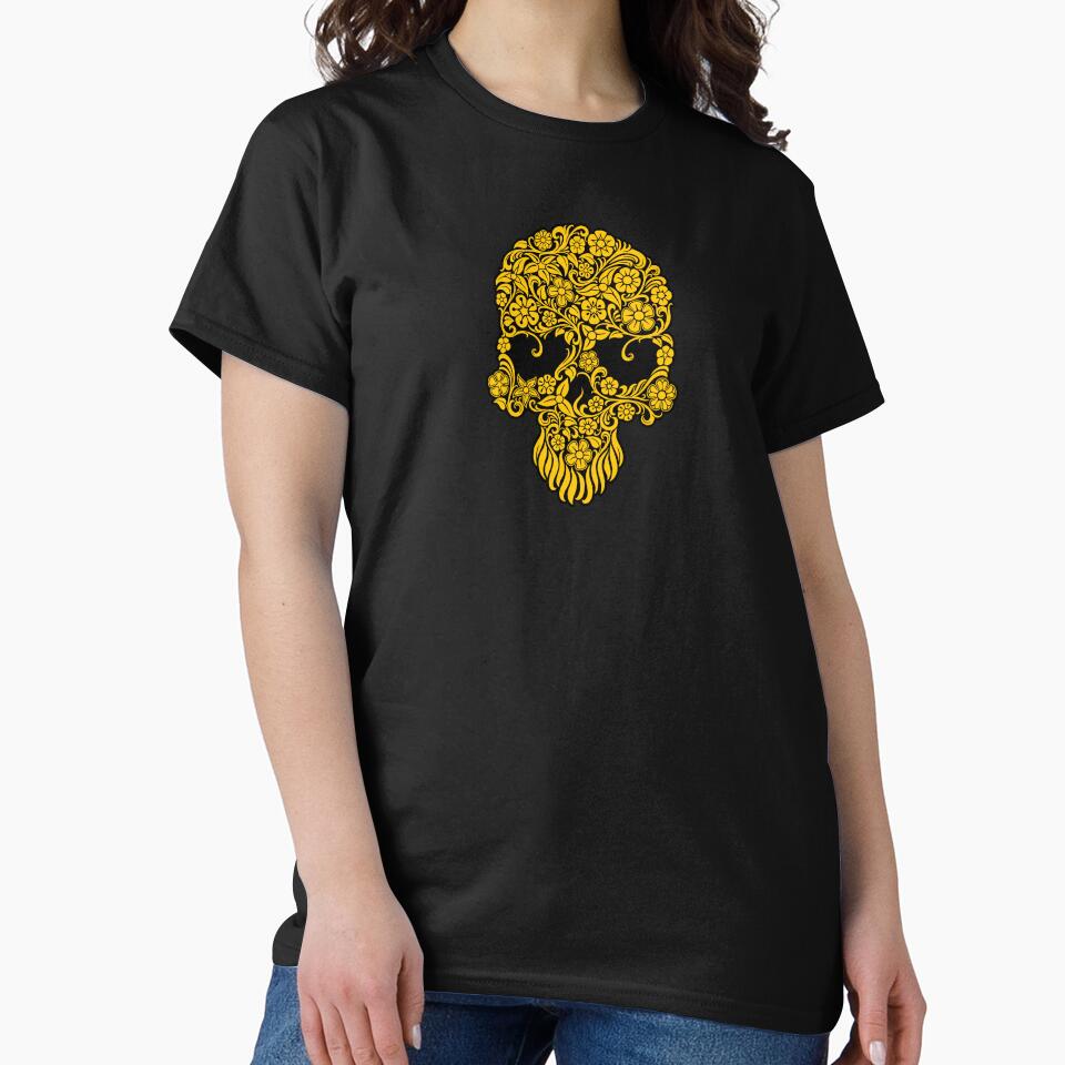 Yellow Flowers and Vines Sugar Skull Design by JeffBartels