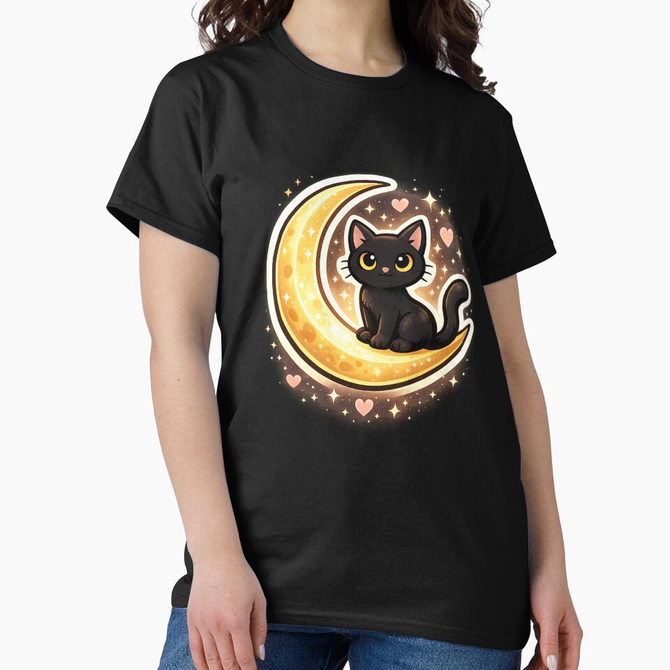 Mystical Black Cat on Crescent Moon Romantic Celestial Aesthetic Design by Sadia  Jannat
