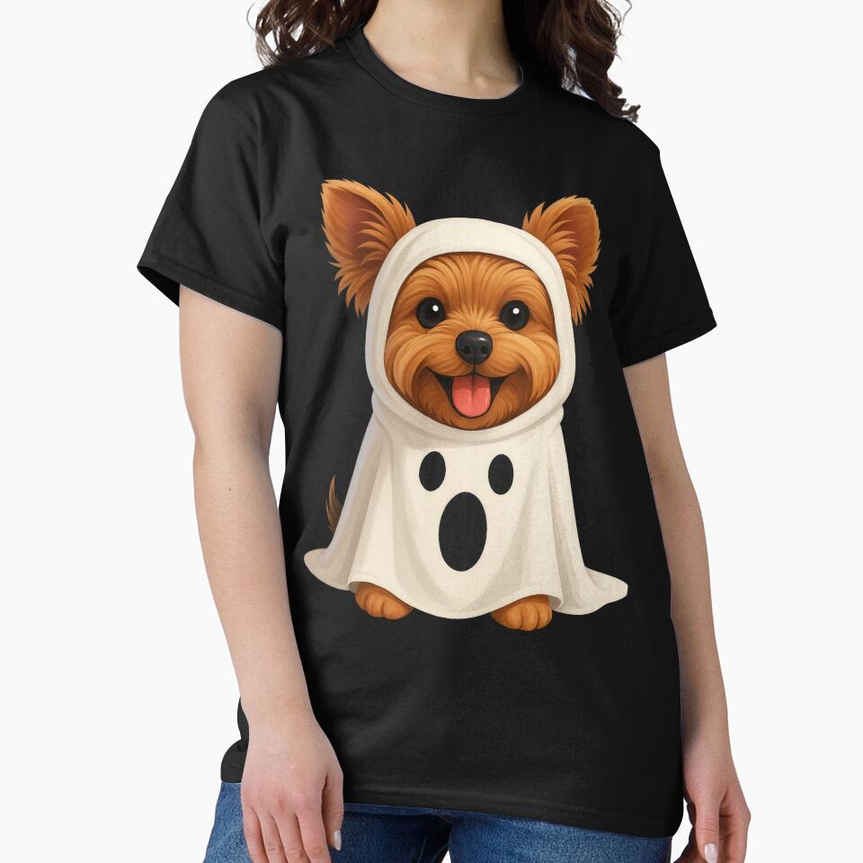 Cute Yorkie Ghost Halloween Costume Dog Art by JerdbordinShop