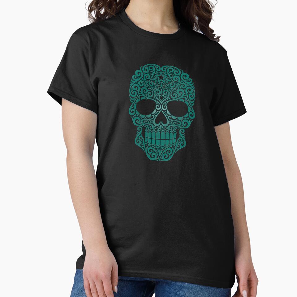 Teal Blue Swirling Sugar Skull by JeffBartels