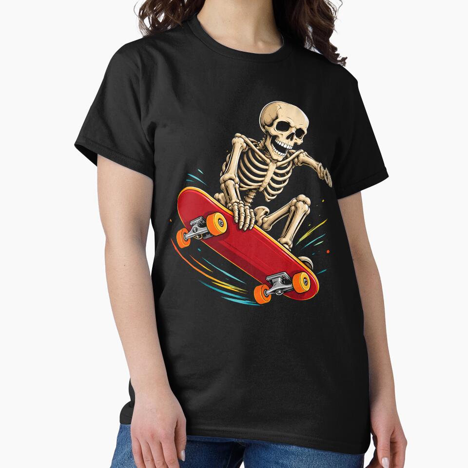 Halloween Skeleton Skateboard Graphic – Spooky Skeleton Skateboarding Design by Artbyrome