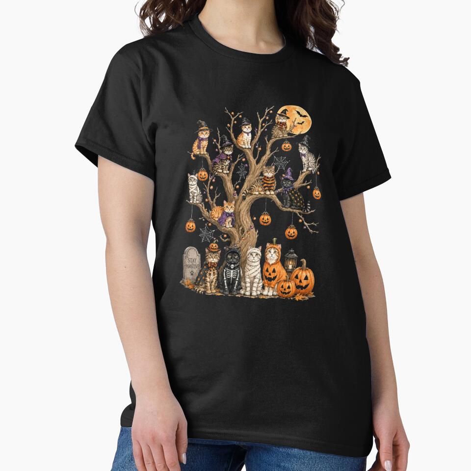 Halloween Cat Tree – Spooky Cats & Pumpkins shirt by HomeFarShop